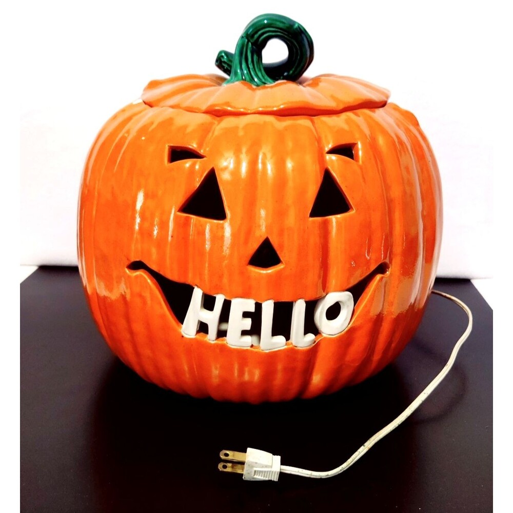 Vtg Ceramic 1970s  Pumpkin Jack O Lantern  10" Light Up Decor Halloween